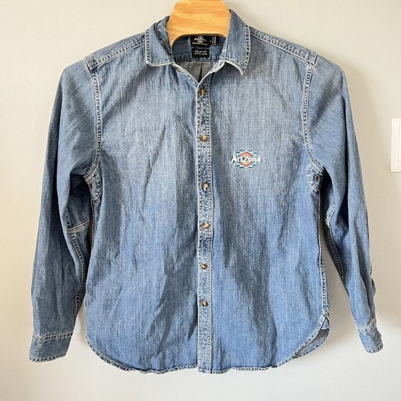 Arizona Beverage Co. Logo Long Sleeve Heavy Denim Shirt Indigo Large HTF Rare - Picture 2 of 6
